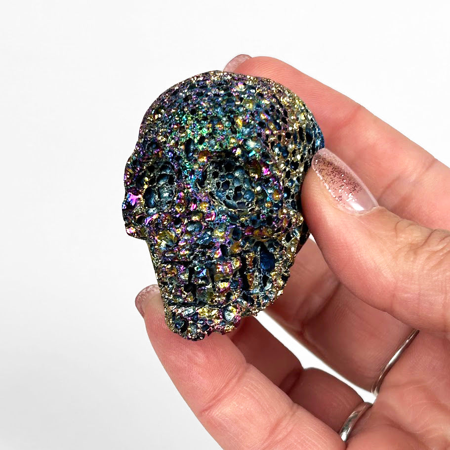Aura Coated Lava Stone Skull