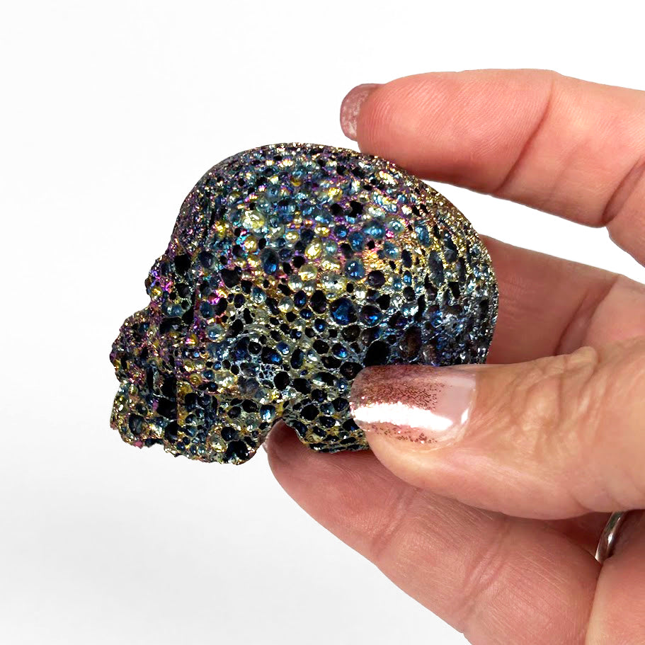 Aura Coated Lava Stone Skull