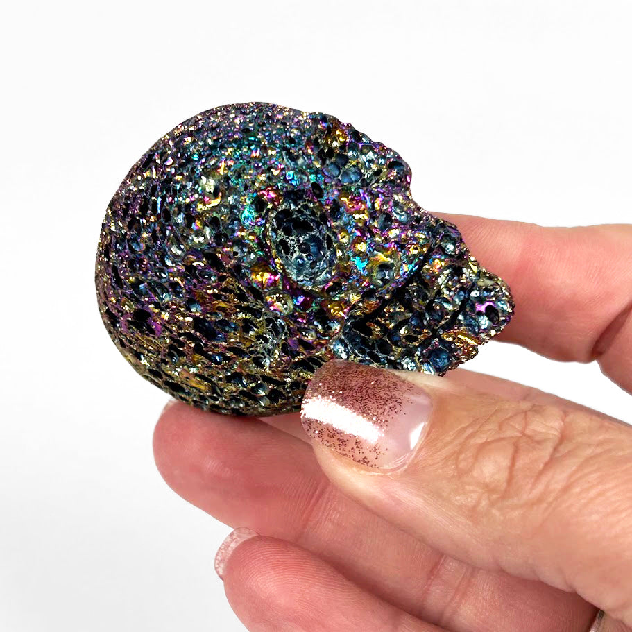 Aura Coated Lava Stone Skull