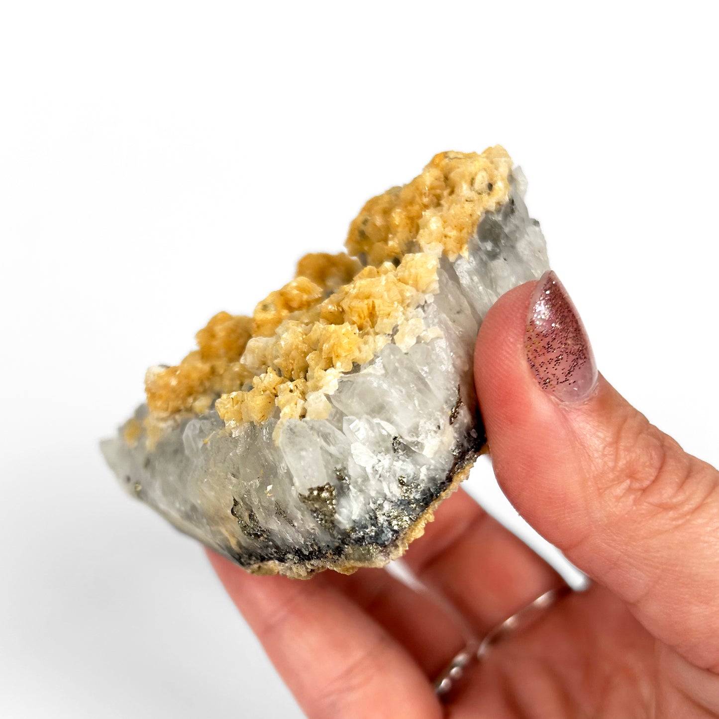 White Calcite with Pyrite Cluster P