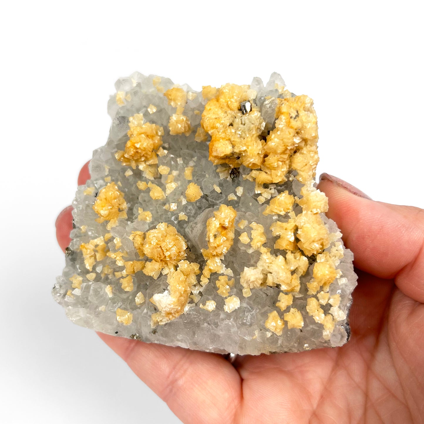 White Calcite with Pyrite Cluster P