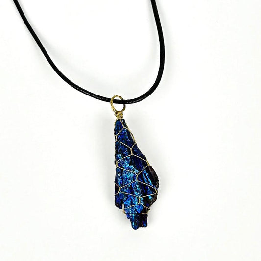 Blue Aura Coated Black Kyanite Blade Pendant