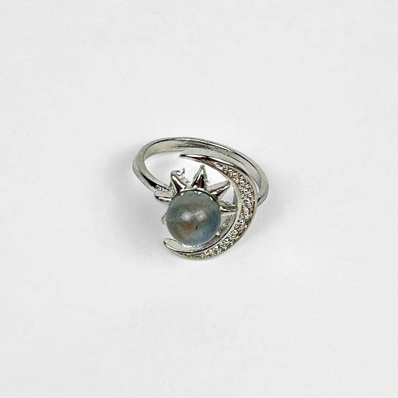 Adjustable Labradorite Sun & Crescent Moon Ring