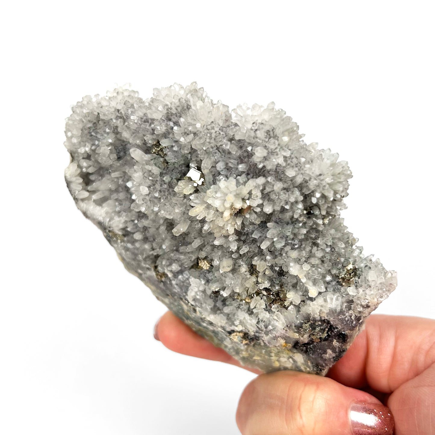 White Calcite with Pyrite Cluster D