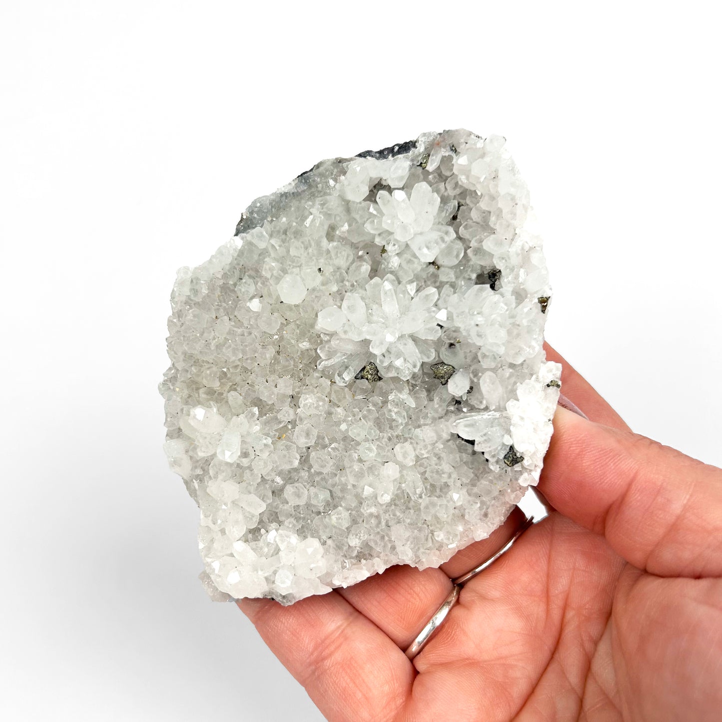 White Calcite with Pyrite Cluster E