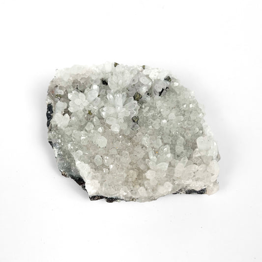 White Calcite with Pyrite Cluster E