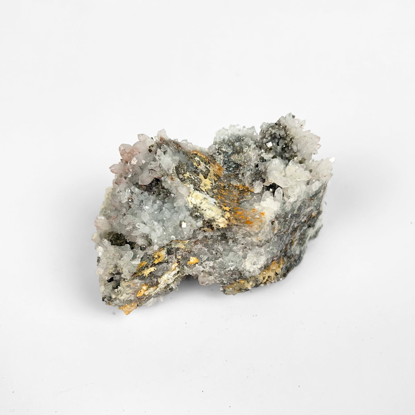 White Calcite with Pyrite Cluster F