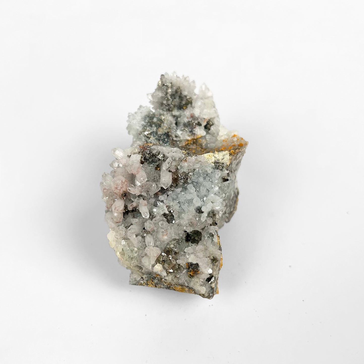 White Calcite with Pyrite Cluster F