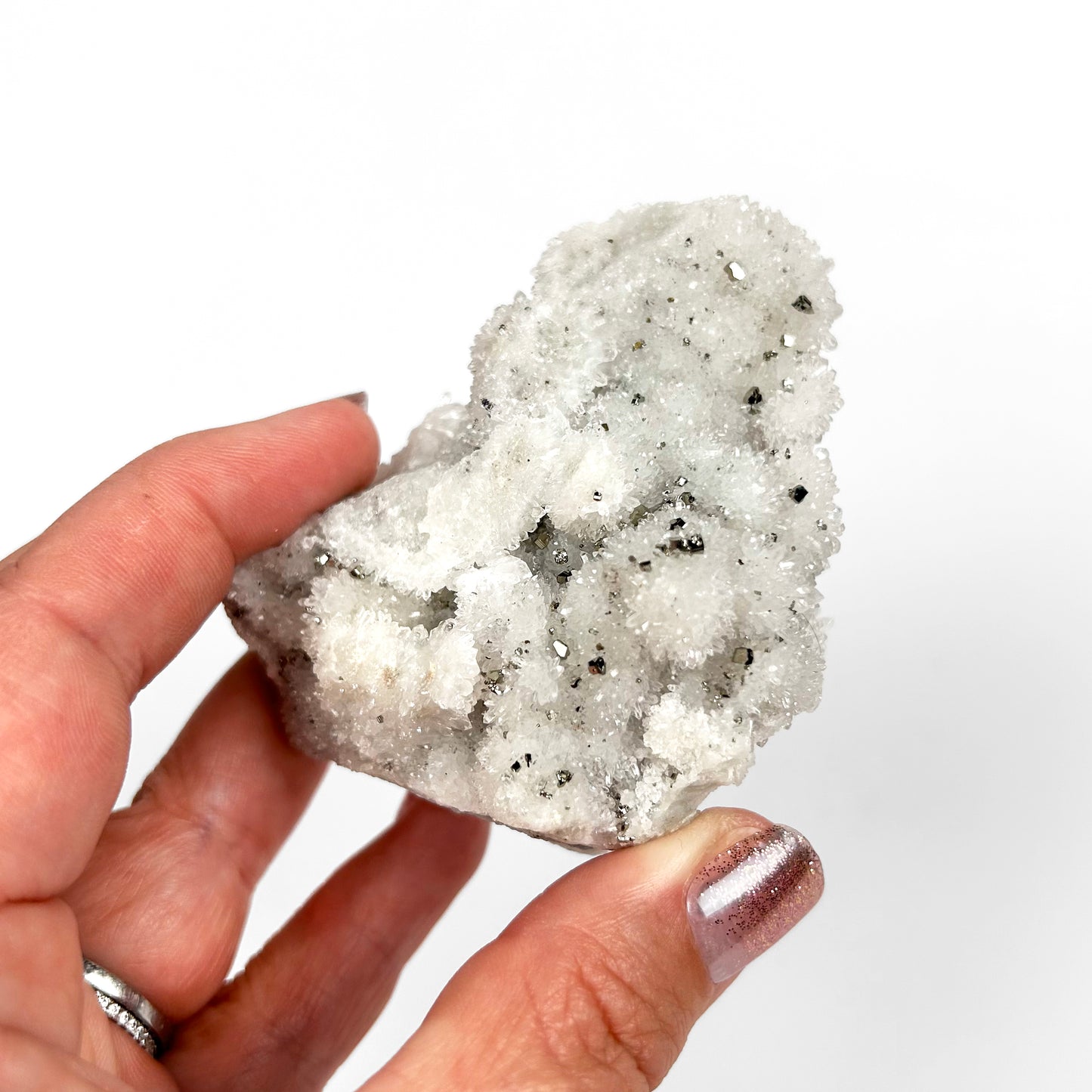 White Calcite with Pyrite Cluster G