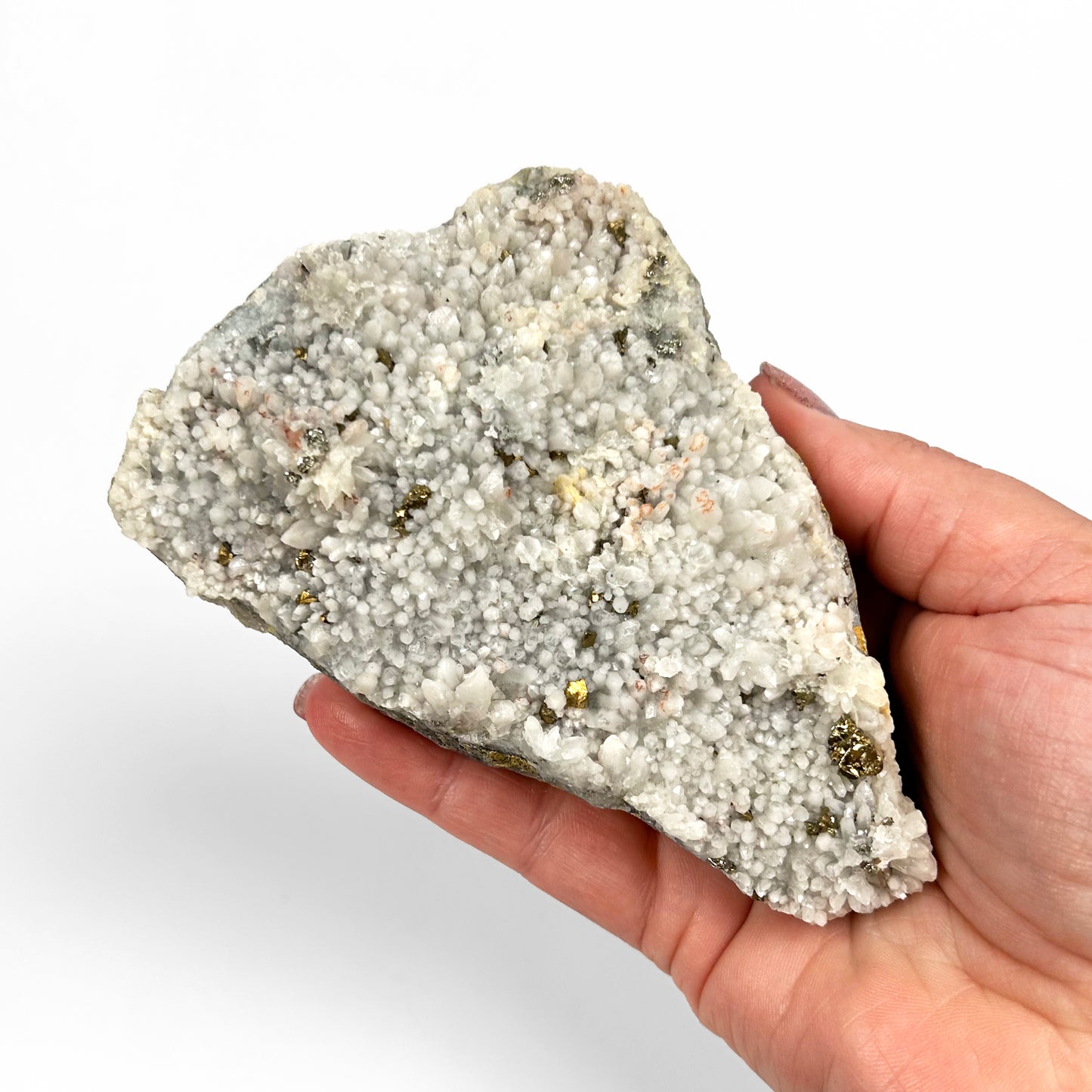 White Calcite with Pyrite Cluster N