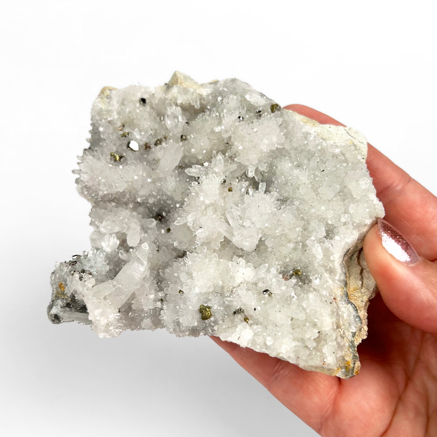 White Calcite with Pyrite Cluster O