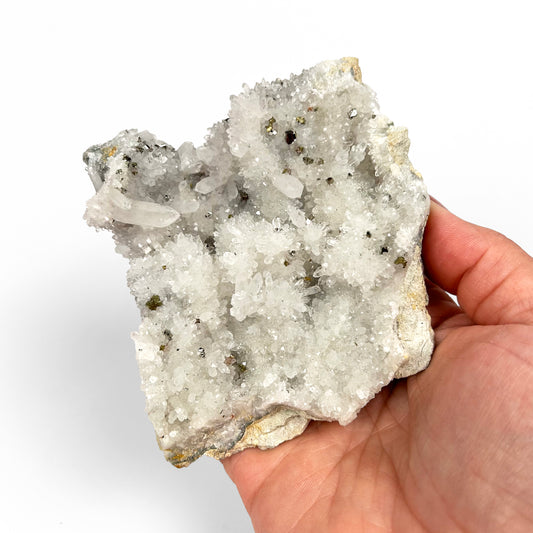 White Calcite with Pyrite Cluster O