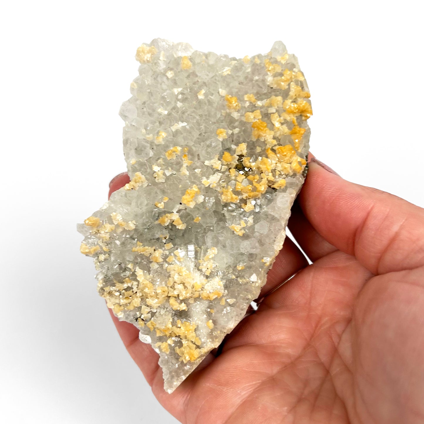 White Calcite with Pyrite Cluster Q