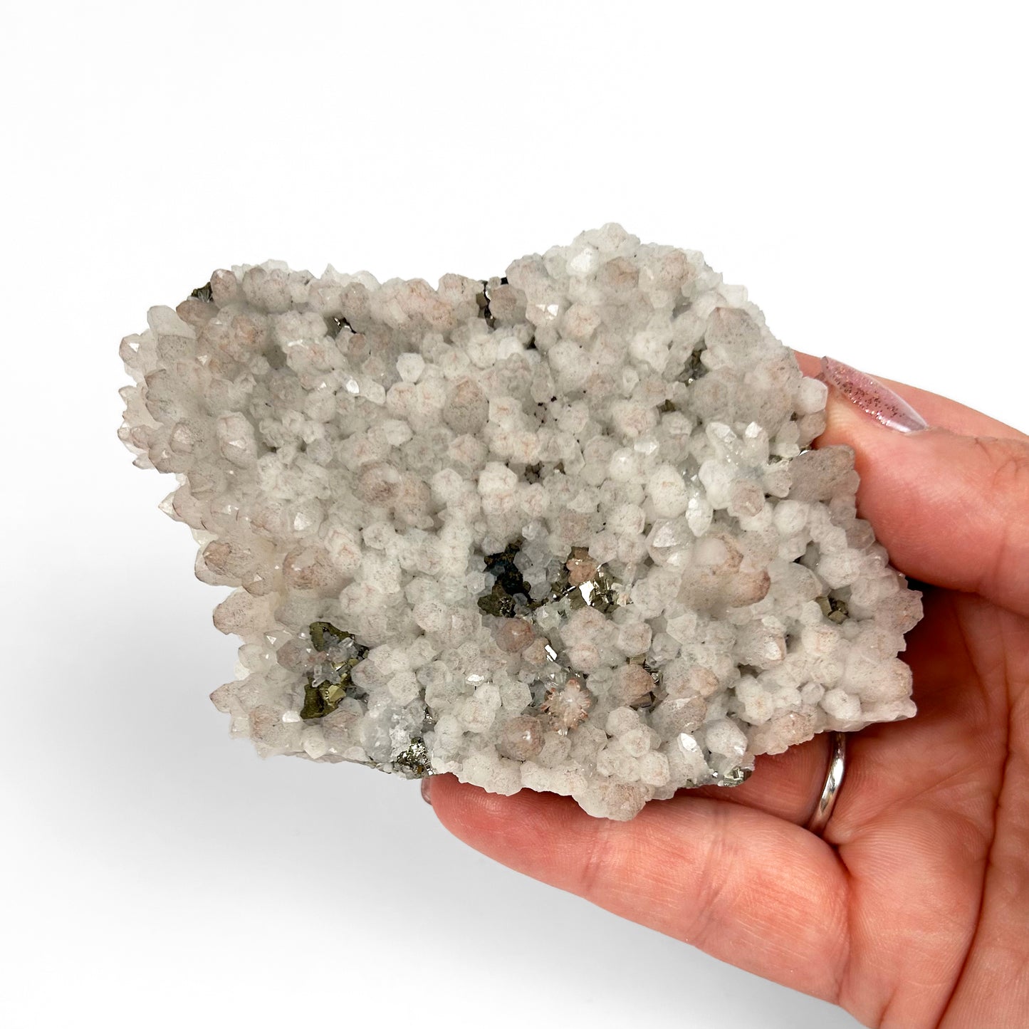 White Calcite with Pyrite Cluster R