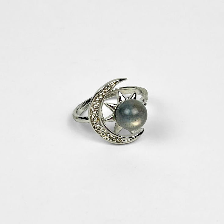 Adjustable Labradorite Sun & Crescent Moon Ring